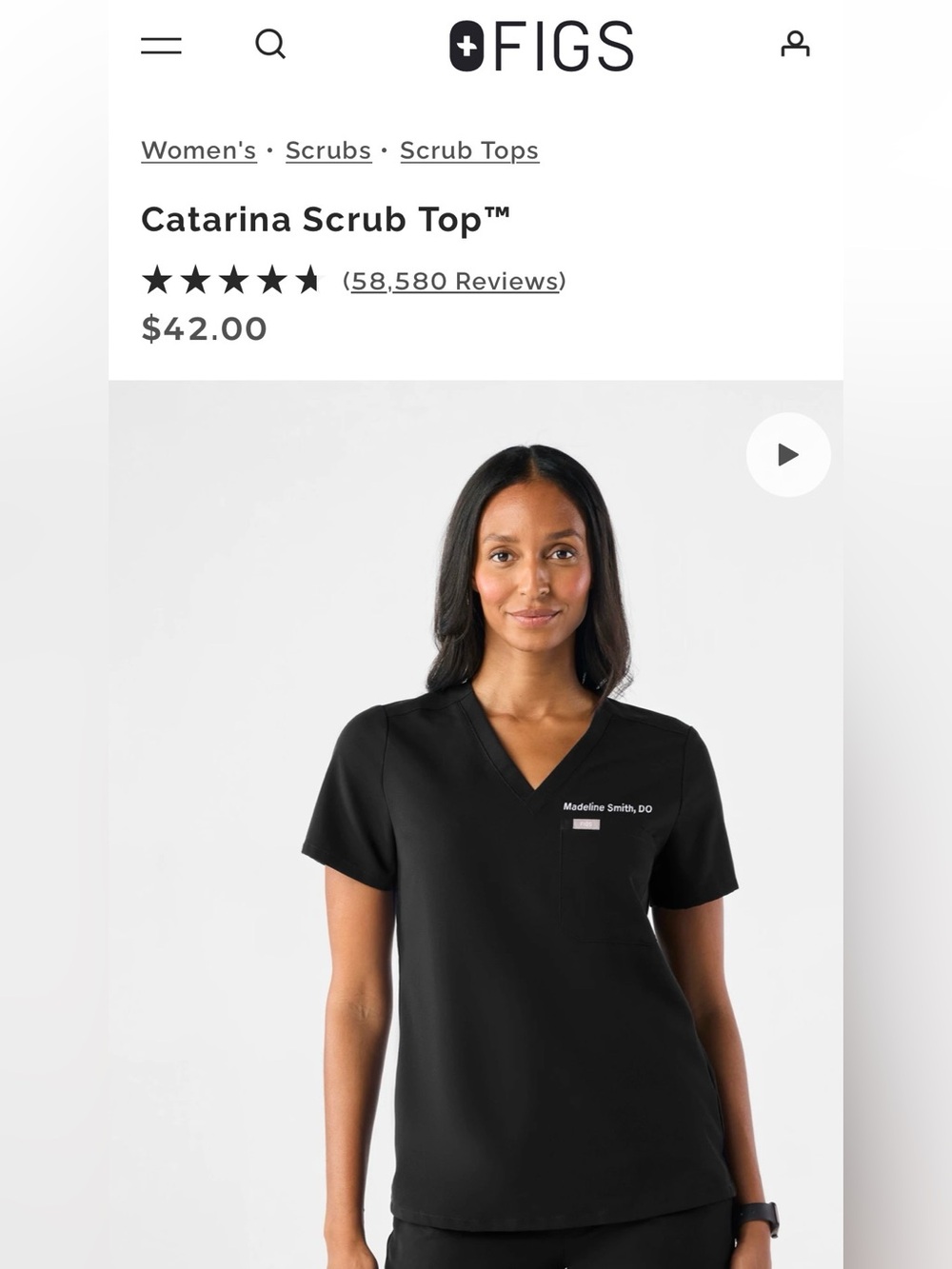 FIGS Black Catarina scrub top XXSP - Picture 3 of 4